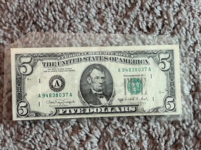 Series 1988 A $5.00 Five Dollar Bill Federal Reserve Note (FRN) BOSTON MASS - Image 1 of 2