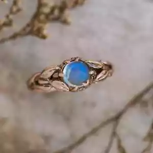 Art Nouveau Rose Gold Plated Silver Engraved Natural Moonstone Engagement Ring - Picture 1 of 9