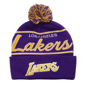 MENS MITCHELL & NESS NBA SCRIPT POM BEANIE HWC LAKERS - PURPLE - Picture 1 of 2