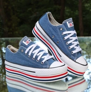 Converse CT All Star Platform Layer Low Women’s Size 6.5 Denim Custom 563973C - Picture 1 of 16