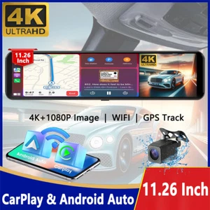 Wireless Carplay Android Auto Car Rearview Mirror Dash Camera Front 4K Dual Cam - Picture 1 of 9