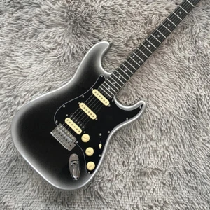 Black Silver ST Electric Guitar Solid Body SSH Pickup Black Pickguard 6 String - Picture 1 of 6