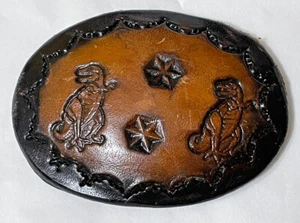 Dinosaur T-Rex Belt Buckle Hand Stamped Leather Distressed Vintage RARE PNW *536 - Picture 1 of 6