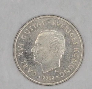 2002 Sweden 1 Krona Coin KM# 894 Circulated - Picture 1 of 2