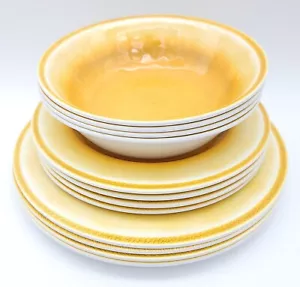 12-Piece Melamine Yellow Crackle Dinnerware Kids / Camping / Cabin Dishes **READ - Picture 1 of 16