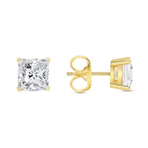IGI F/VS 3 Ct Princess Lab Created Grown Diamond Earrings 18K Yellow Gold Push - Picture 1 of 3