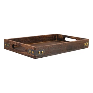 Round Wood Trays Rustic Serving with Handles Distressed Solid Pallet - Picture 1 of 12