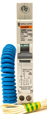 MERLIN GERIN 20 AMP 20A C20 CURVE C 10kA 30mA RCBO TYPE AC C60HC20R30 26860 - Image 1 of 4