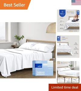 Juego de sábanas transpirables de algodón blanco de 4 piezas para Queen - tejido de satén, 400 hilos - Imagen 1 de 9