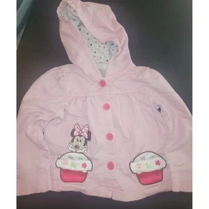Disney Store Minnie Mouse Cupcake Hoodie Jacket Pink Button Up 4T Y2k Read! - Picture 1 of 9