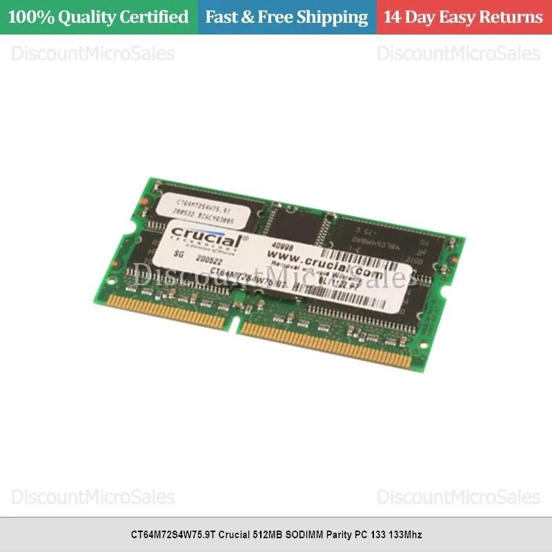 CT64M72S4W75.9T Crucial 512MB SODIMM Parity PC 133 133Mhz - Image 1 of 1