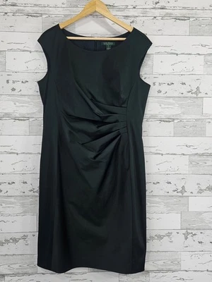 Ralph Lauren Ruched Dark Green Satin Dress Womens 16 Cocktail Formal - Image 1 of 4