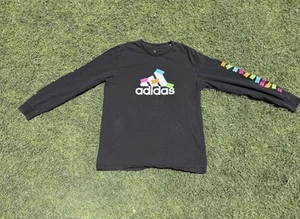 T-shirt uomo Adidas nera manica lunga con grafica davanti, maniche e retro - L - Foto 1 di 5