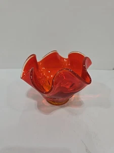 Pañuelo vintage ámbar vikingo arte vidrio pétalo cuenco MCM plato naranja 3,5" - Imagen 1 de 5
