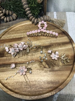 4 peças conjunto de pente de cabelo moda casamento feito à mão floral peça de cabeça de noiva cabelo acce... - Imagem 1 de 4
