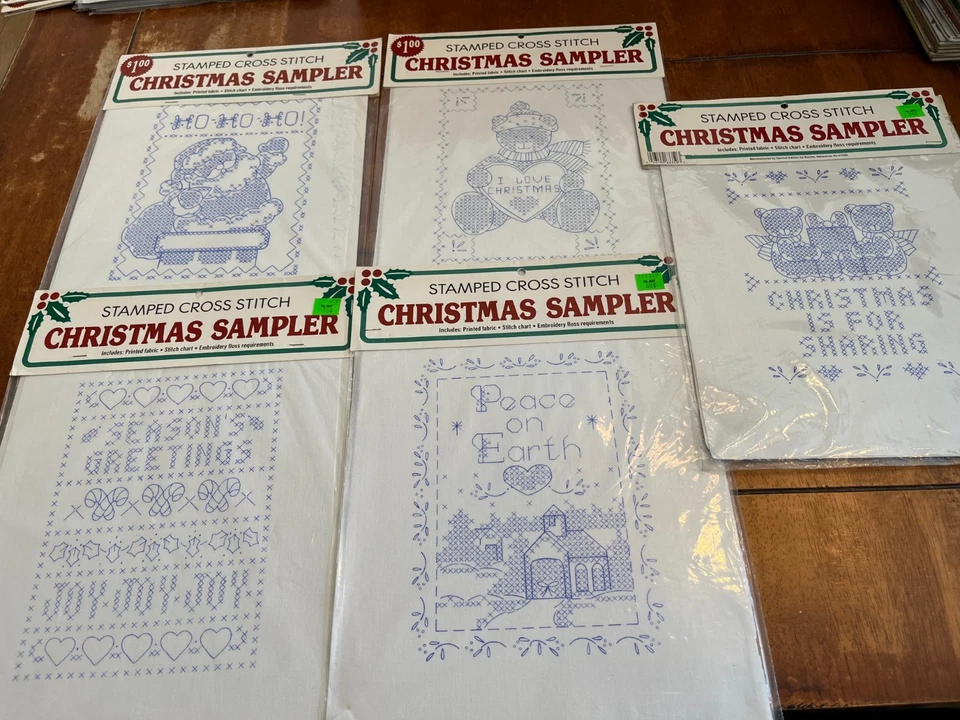 MUESTREADOR DE NAVIDAD ESTAMPADO PUNTO DE CRUZ - LOTE DE 5 NUEVO Foto 1 de 1