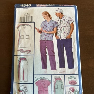 butterick patterns 4946 Unisex Uniform Dress,belt,top,skirt,pants,hat Sz Xsm-M - Image 1 of 3
