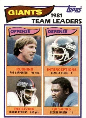 1982 Topps Rob Carpenter/Beasley Reece/Johnny Perkins/George Martin New York - Image 1 of 2