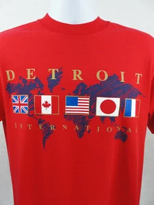 Vintage 90s Detroit International T Shirt Mens Size M Red USA Made Single Stitch - Picture 1 of 5