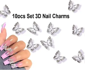 10pcs 3D Alloy Butterfly Nail Charms, Butterfly Nail Gems Nail Rhinestones Shiny - Picture 1 of 24