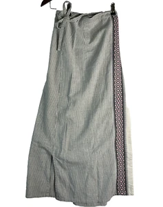 Langer Maxirock Mulberry handgewebt Tribal Wickeloptik Baumwolle gestreift rosa grau S - Bild 1 von 6