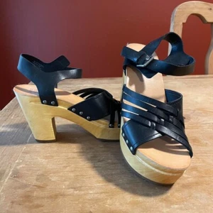 Frye Greta Women's Platform Wood Clog Heels Leather Ankle Strap Sandals SIZE 9 M - Picture 1 of 2