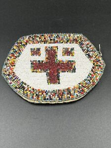 Early Native American Seed Bead Coin Purse Wallet 2 Sided Design 