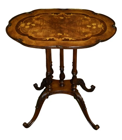 Vintage Carved & Inlaid Walnut French Style Oval Table w/Pedestal Base Cover
