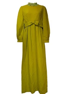 vintage lorrie deb green lace collar long sleeve bow waist modesty dress Size 9 - Picture 1 of 11