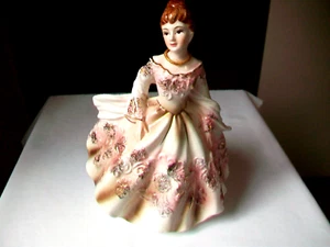VTG LEFTON DANCING LADY FIGURINE PLANTER 8" PINK & BROWN DRESS #5860 GOLD TRIM - Picture 1 of 11
