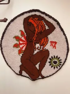 Mid Century 35” Virgo Water Barer Vintage Hand Hooked Rug 35" Diameter - Picture 1 of 9