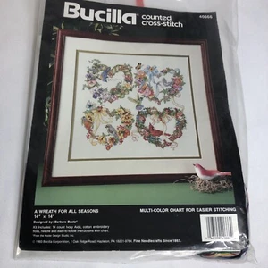 Bucilla A Wreath for All Seasons Counted Cross Stitch Kit Floral Bird Repackaged - Picture 1 of 5