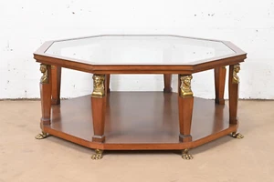 Baker Furniture Egyptian Revival Walnut and Brass Octagonal Cocktail Table - Picture 1 of 11