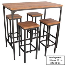 Set Tavolo Bar Rettangolare e 4 Sgabelli Alti Mod. FIRENZE Marrone H.110 Design