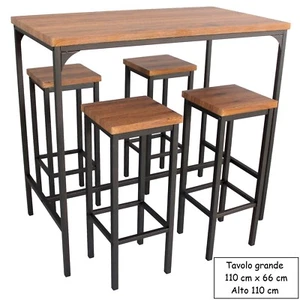 Set Tavolo Bar Rettangolare e 4 Sgabelli Alti Mod. FIRENZE Marrone H.110 Design - Foto 1 di 16