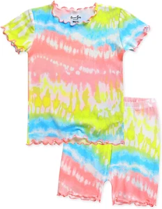 Infant Toddler Kids Junior Soft Bamboo Pajamas Tie Dye Short Summer Pjs 2Pcs Set - Picture 1 of 12