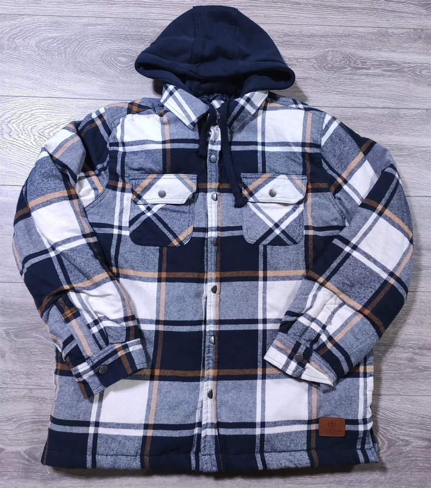 Cloudveil Chaqueta Para Hombre Camisa Grande Chaqueta Acolchada Franela Azul Cuadros Manga Larga Foto 1 de 4