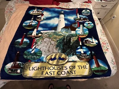 Toalla de playa vintage Kaufman mantel de tela de rizo faros de la costa este ¿de colección? Foto 1 de 4