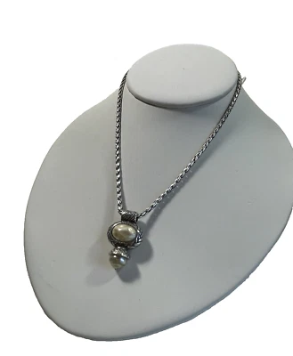 Brighton Vintage Reversible Pendant Necklace Faux Pearl Metallic Stone with Tin - Image 1 of 4