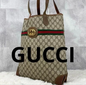 Old Gucci PVC Leather Tote Bag Interlocking GG Pattern Business Brown JP - Picture 1 of 10