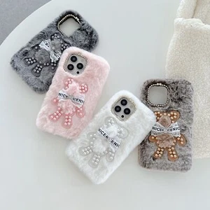For OnePlus VIVO Warm Plush Pearl Bear Case Cute Cartoon Soft Phone Cover Women - Picture 1 of 16
