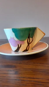 Vintage Art Deco Stil Clarice Cliff 'Herbst' orange Muster Tasse & Untertasse 1993 - Bild 1 von 7