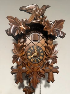 Orologio a cucù Germania pesi in legno lancette in legno - Foto 1 di 12