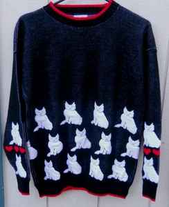 VINTAGE 70ER JAHRE DAMEN NEUHEIT PULLOVER MIT KATZEN & HERZEN GRÖSSE LRG ACRYL HERGESTELLT IN DEN USA - Bild 1 von 5