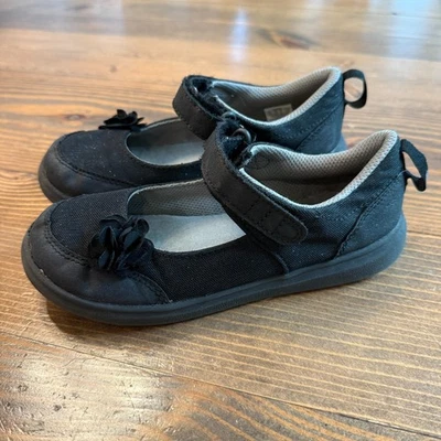 Stride Rite Mary Jane Shoes Gemma Girls Size 13 Black Cloth Flower Hook & Loop - Image 1 of 4