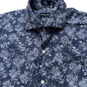 Peter Millar Collection Shirt Mens Size S Short Sleeve Button Floral Cotton Blue - Picture 1 of 5