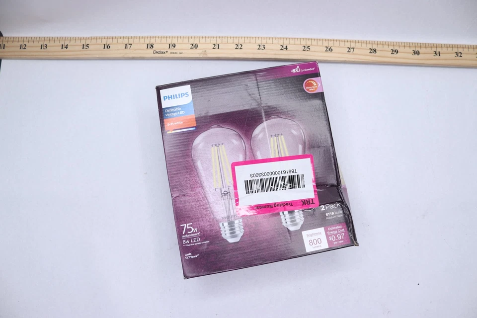 (2-Pk) Bombilla Philips LED Vintage Sin Parpadeo ST19 8W Transparente Suave Blanco 2700K Foto 1 de 4