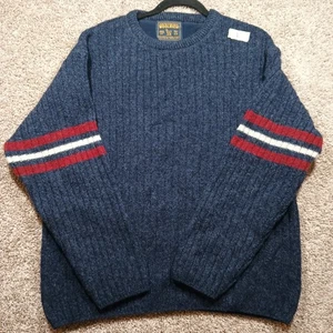 Vintage Woolrich Mens Large Blue Ribbed 100% Shetland Wool Crewneck Sweater - Picture 1 of 5