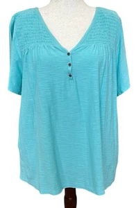 Westbound Women's Plus Shirt Top Size 3X Turquoise Short Sleeve Smocked NWT - Picture 1 of 5