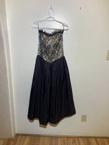 Gunne Sax Dress Vintage Black Lace bodice Size 9 Tea Length Party Wedding - Picture 1 of 10